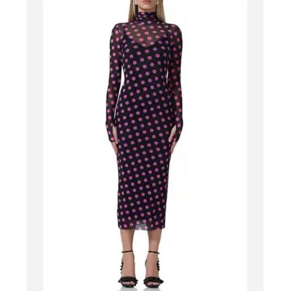 NWOT AFRM Shailene Turtleneck Mesh Midi Dress in Noir Rose SZ XS - Picture 1 of 3